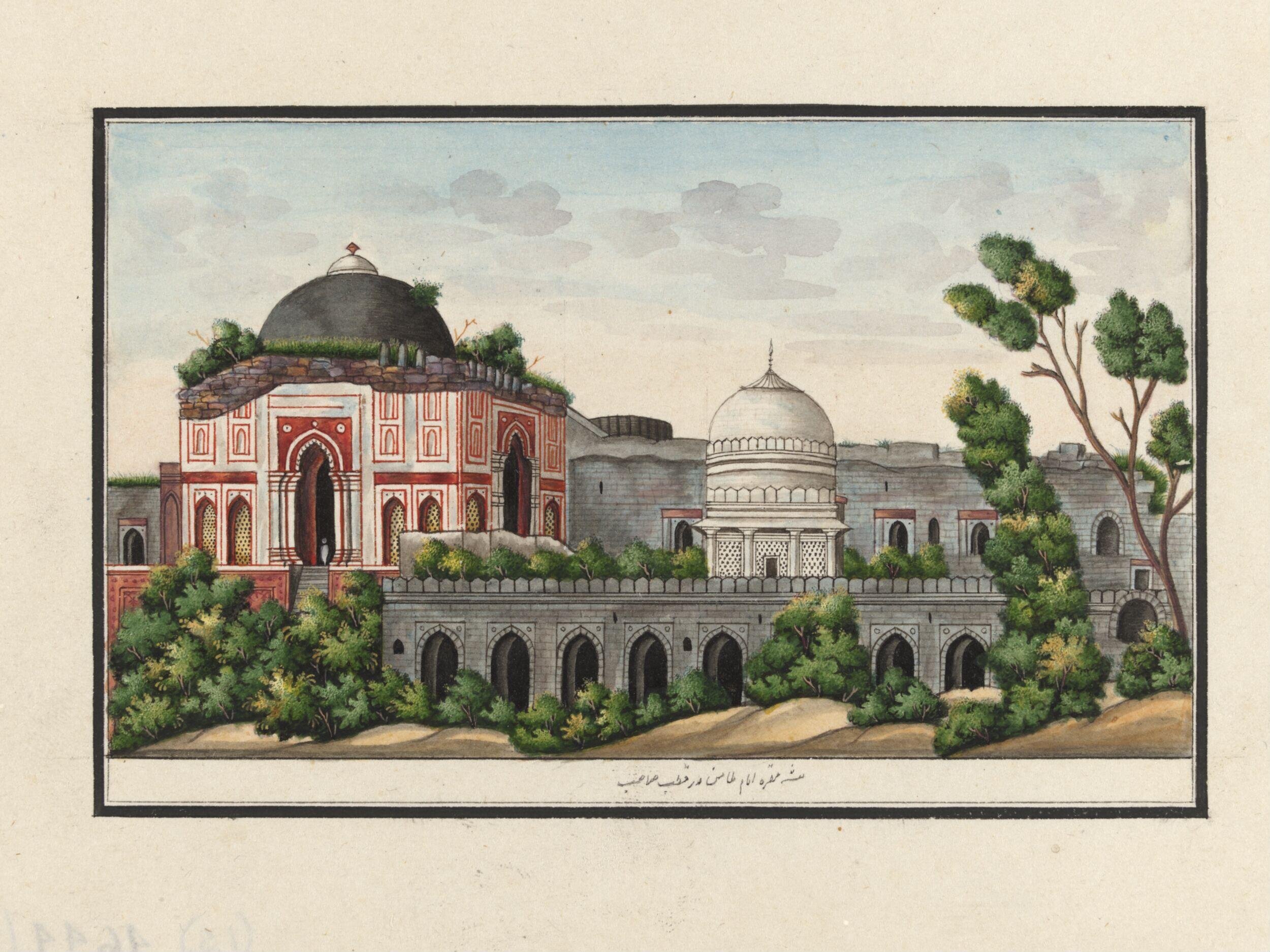 Canvas of the Sultanate: A Rare 19th-Century View of Alai Darwaza and Imam Zamin’s Tomb.